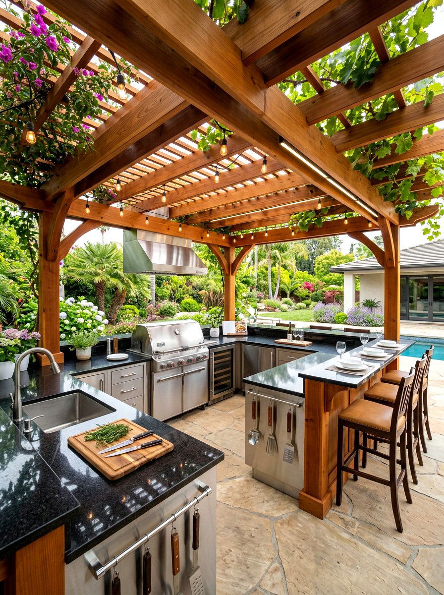 Pergola with outdoor kitchen - 30 patio pergola ideas