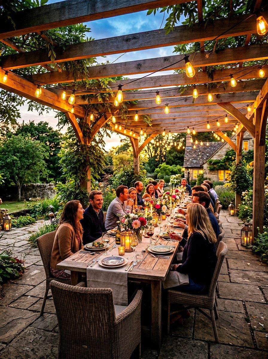 Pergola with outdoor string lights - 30 pergola ideas