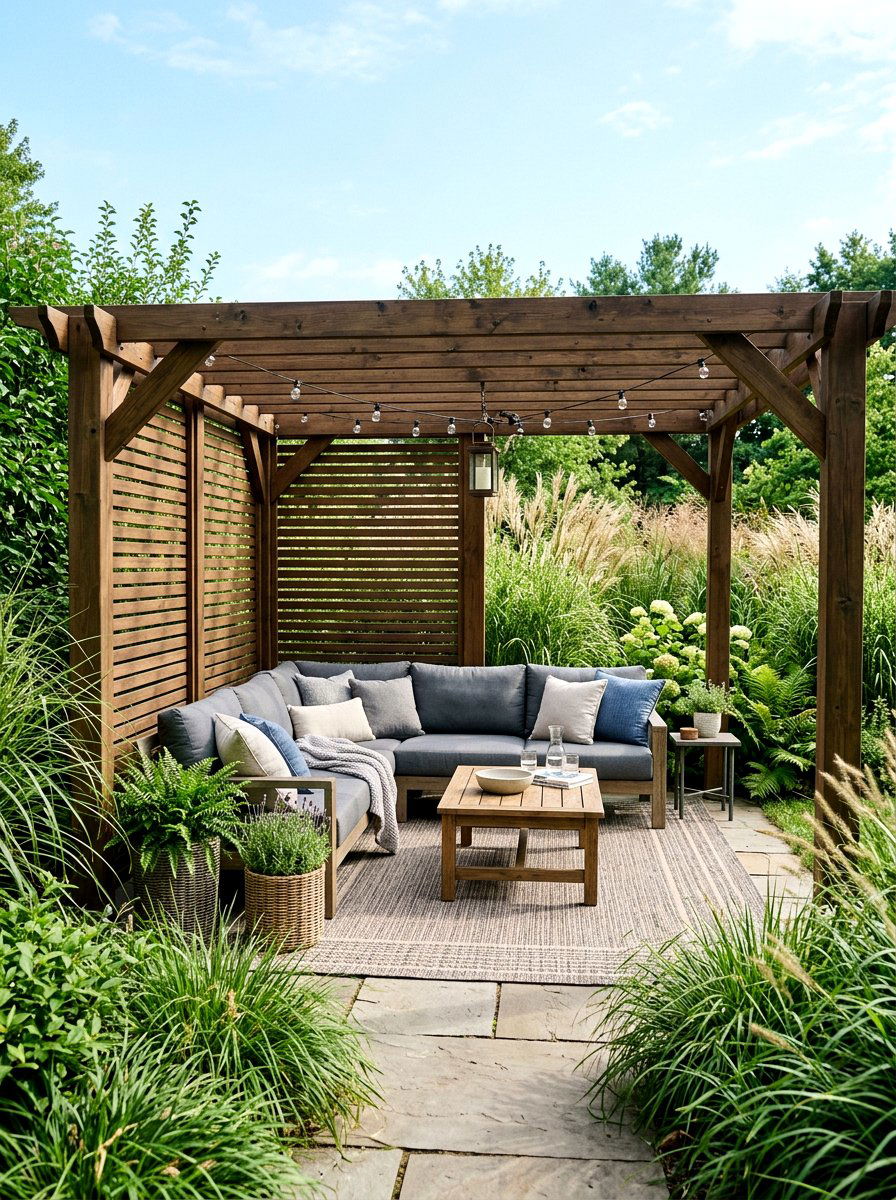 Pergola with privacy screens - 30 pergola lounge area ideas
