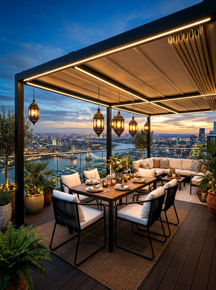 Pergola with shades - 30 apartment patio privacy ideas