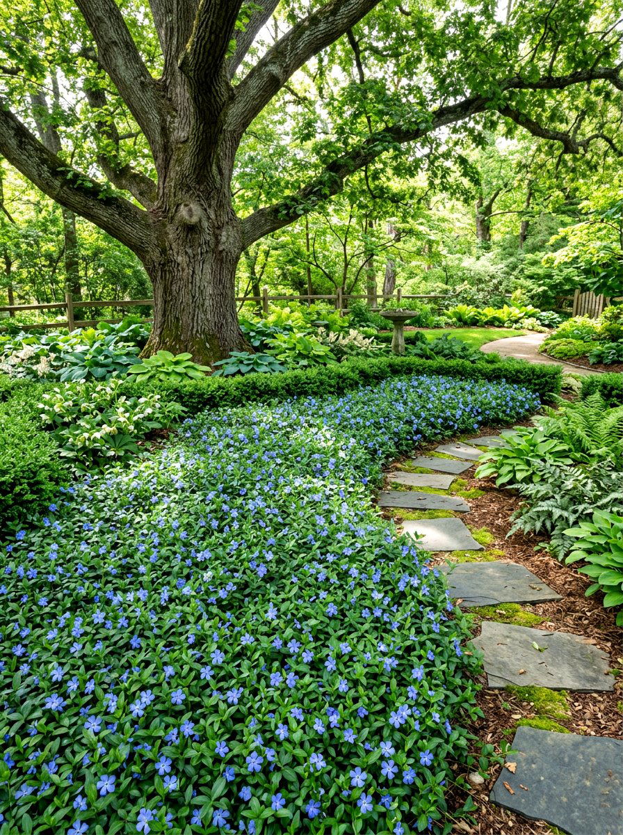 Periwinkle Shade Garden - 30 blue flower garden ideas