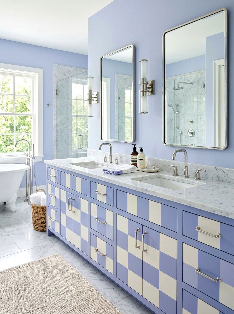 Periwinkle checkerboard bathroom vanity - 30 bright checkerboard decor ideas