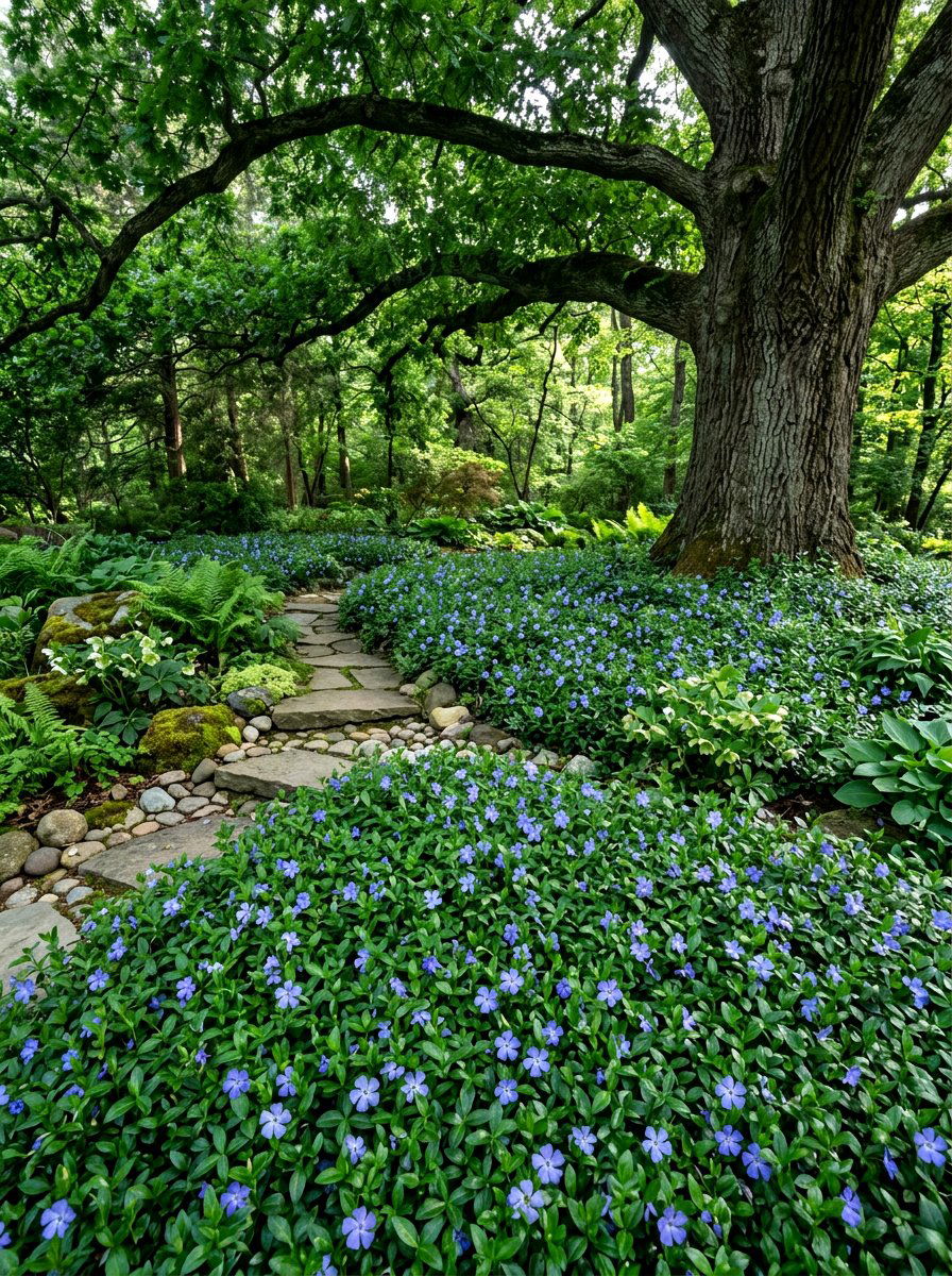 Periwinkle ground cover garden - 30 blue and purple garden ideas