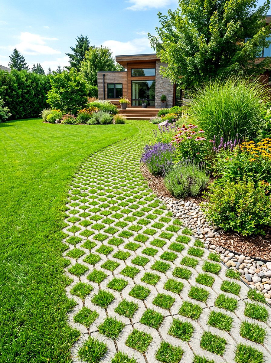 Permeable Grass Paver Path - 30 walkway landscaping ideas