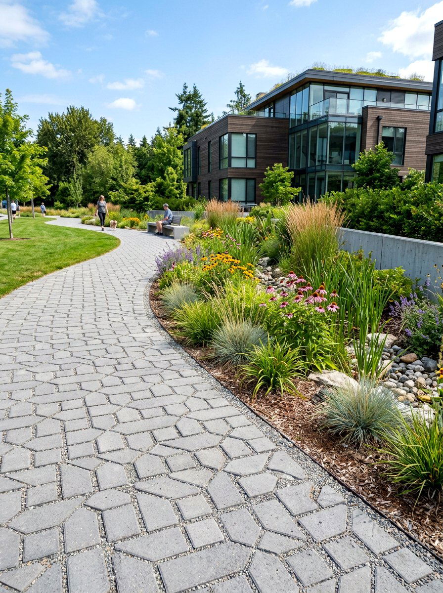 Permeable paver path - 30 narrow side yard path ideas