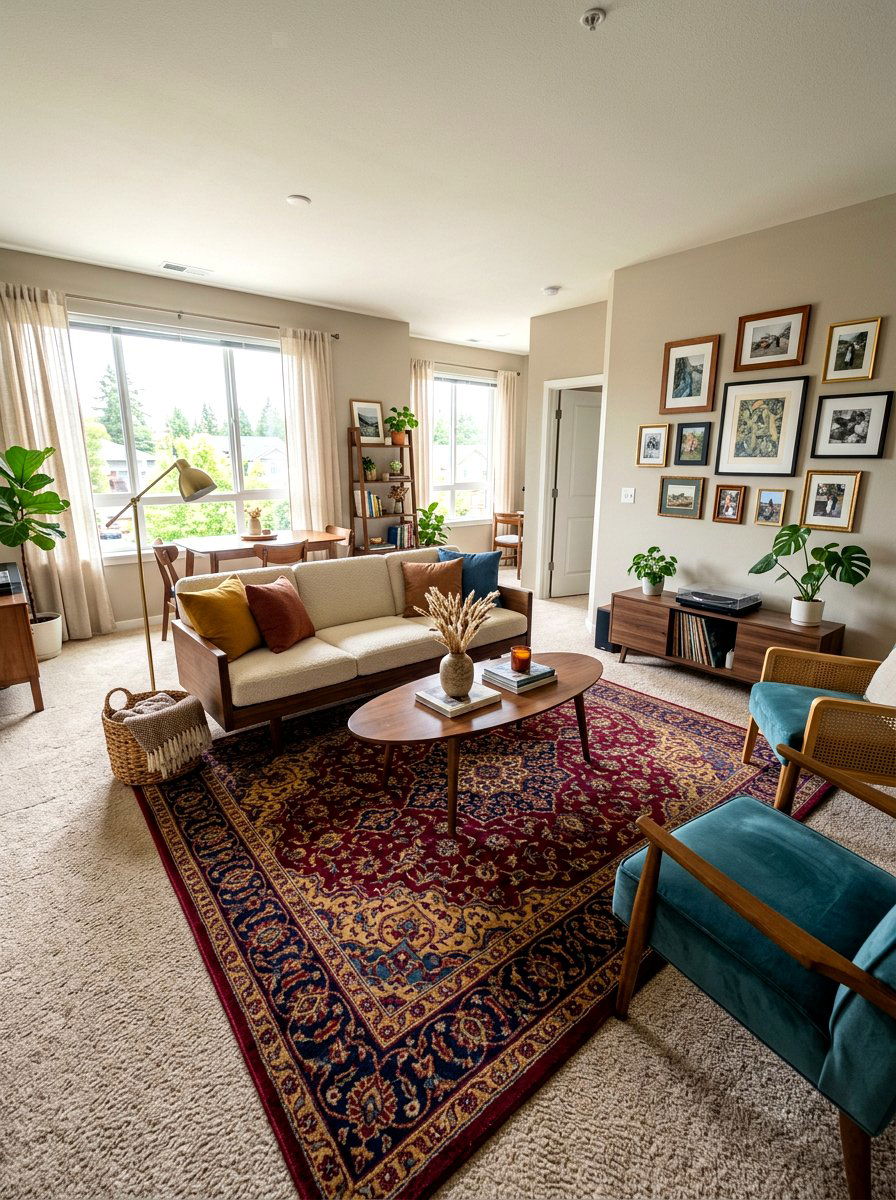 Persian Rug Over Neutral Carpet - 30 layered rug ideas