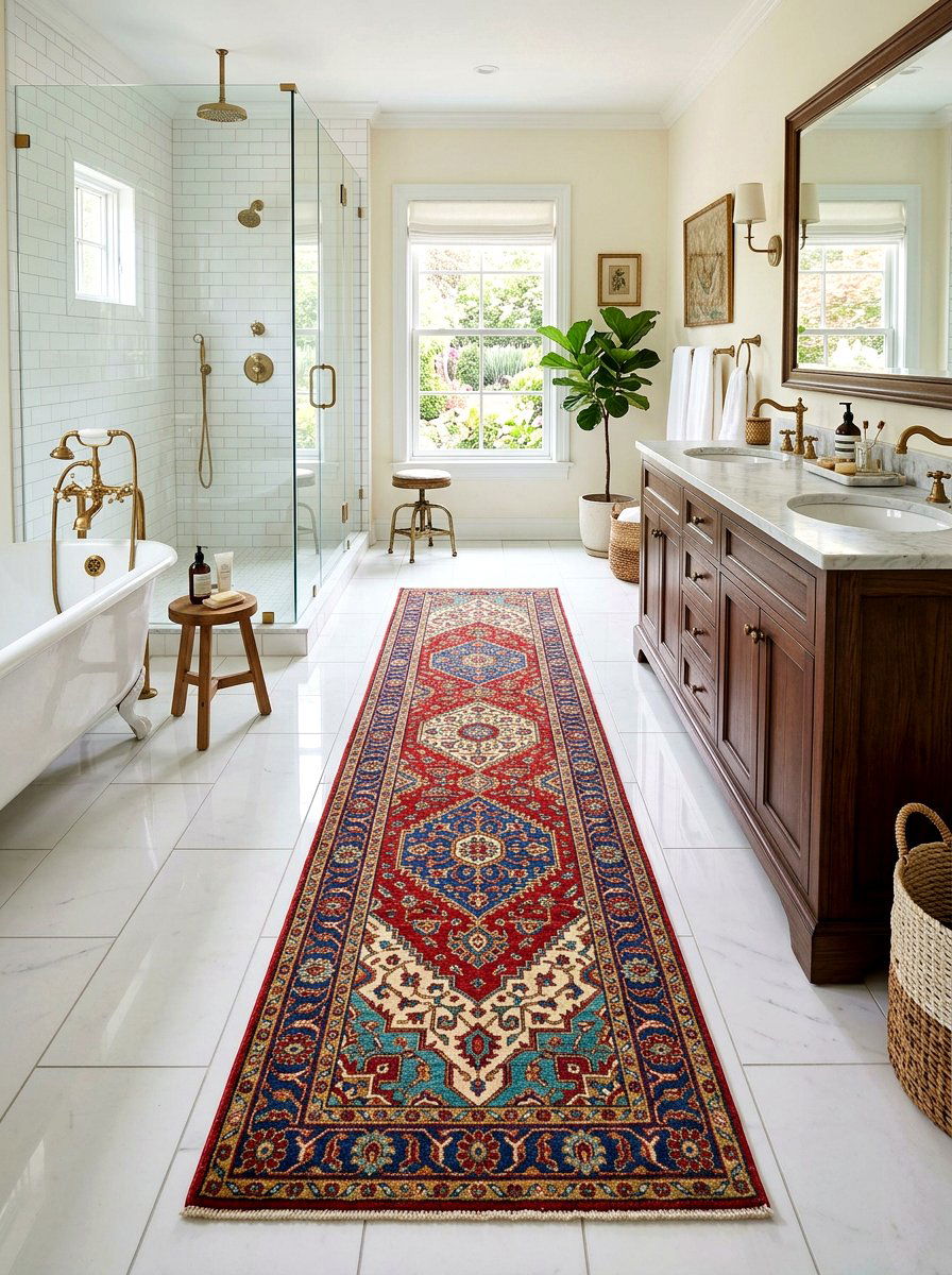 Persian rug runner - 30 small guest bath decor ideas