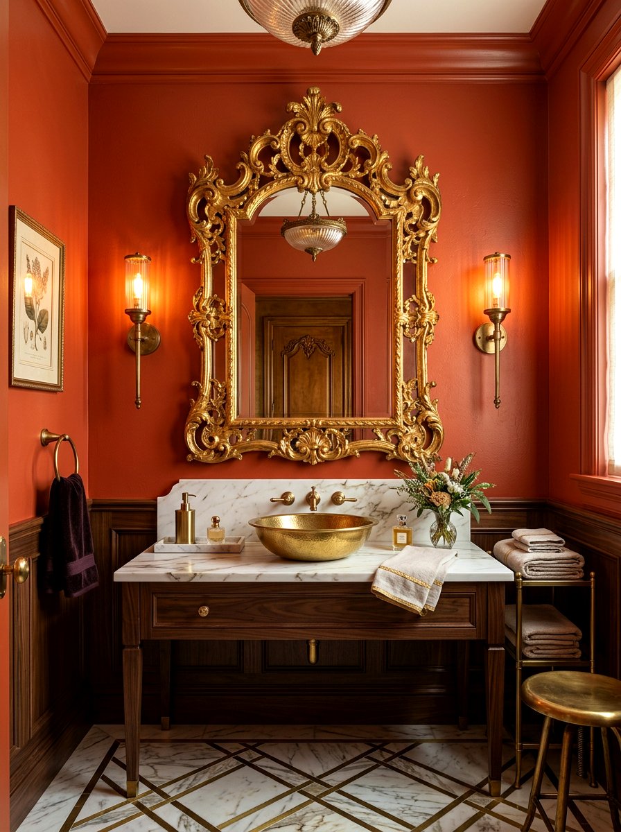 Persimmon Brass Mirror Powder Room - 30 persimmon powder room ideas
