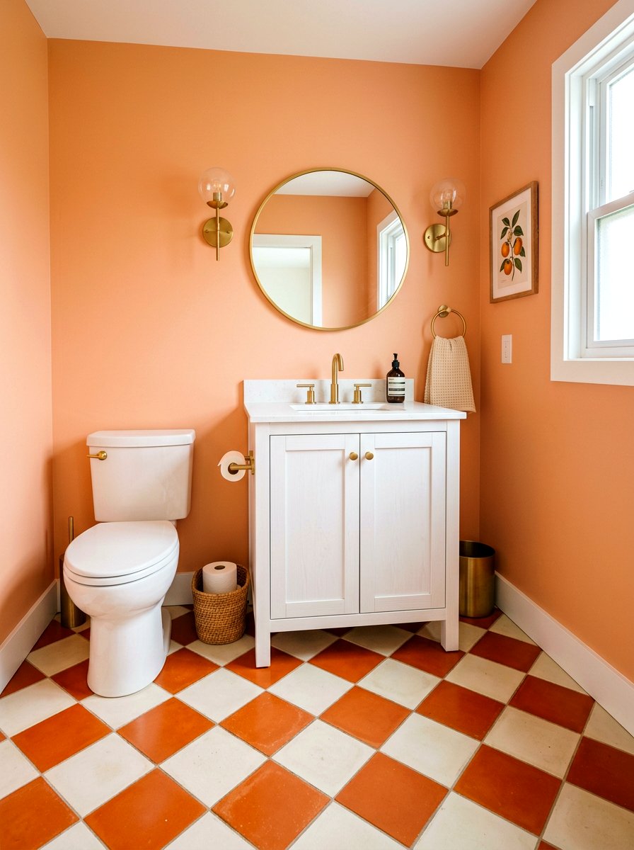 Persimmon Checkerboard Floor Powder Room - 30 persimmon powder room ideas