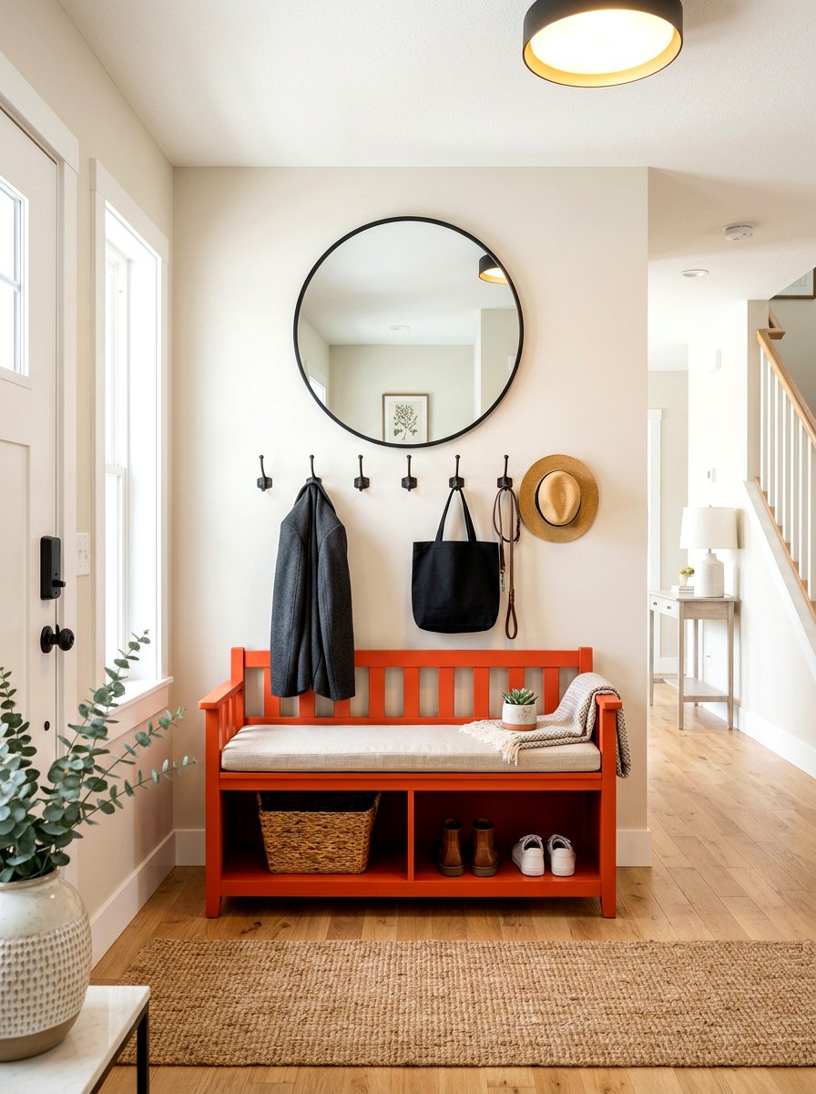 Persimmon Entryway Storage Bench - 30 persimmon decor ideas
