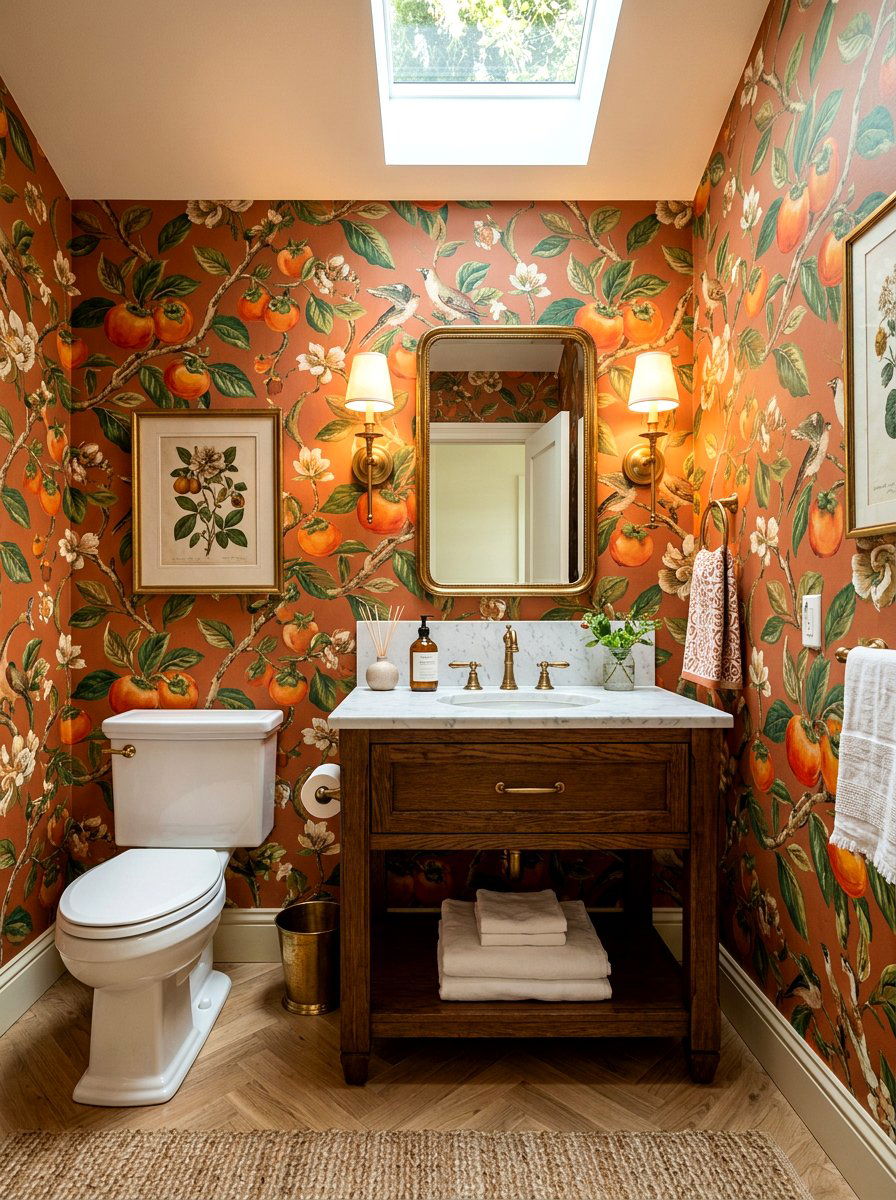 Persimmon Floral Wallpaper Powder Room - 30 persimmon powder room ideas