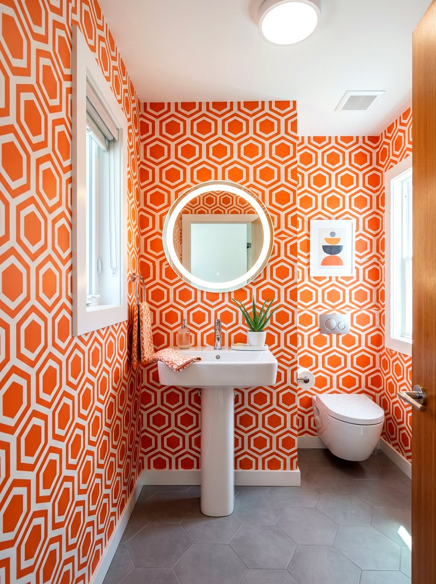 Persimmon Geometric Powder Room - 30 persimmon powder room ideas