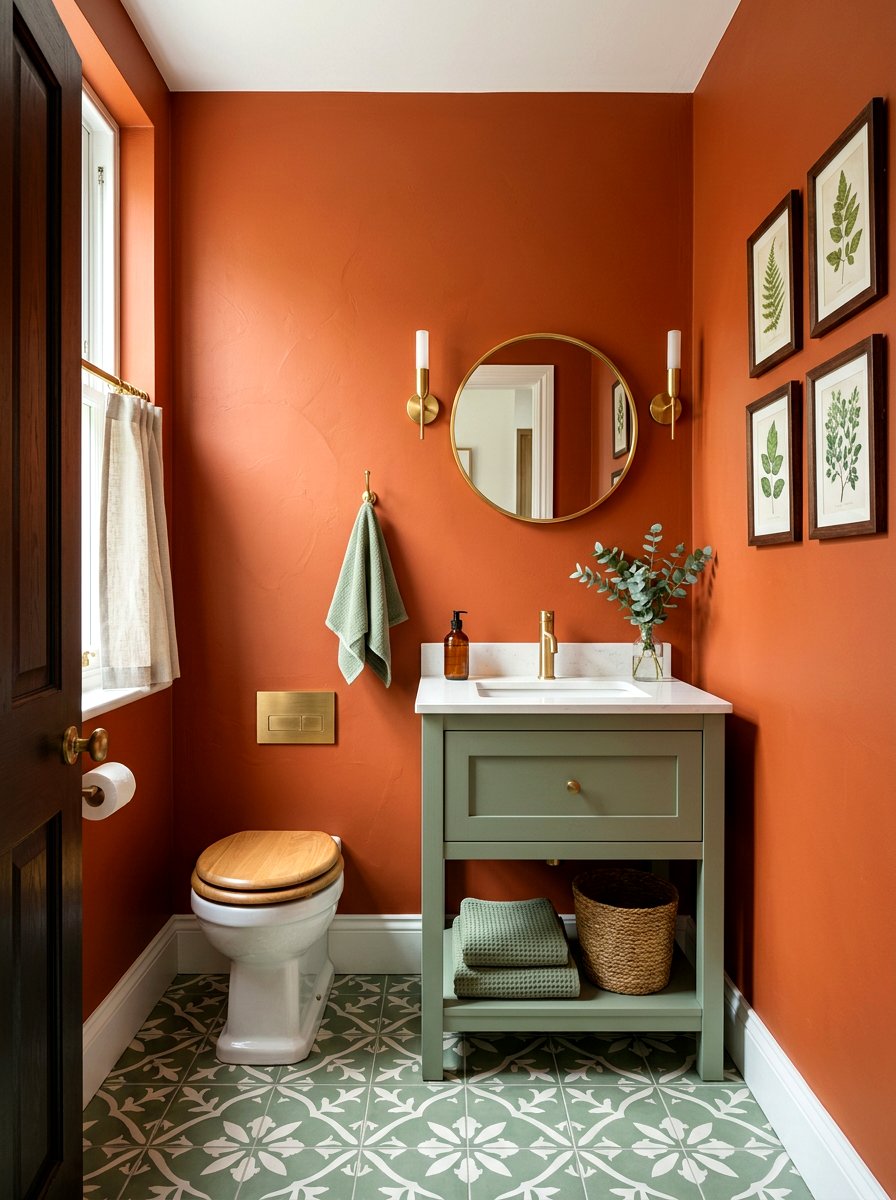 Persimmon Green Accent Powder Room - 30 persimmon powder room ideas