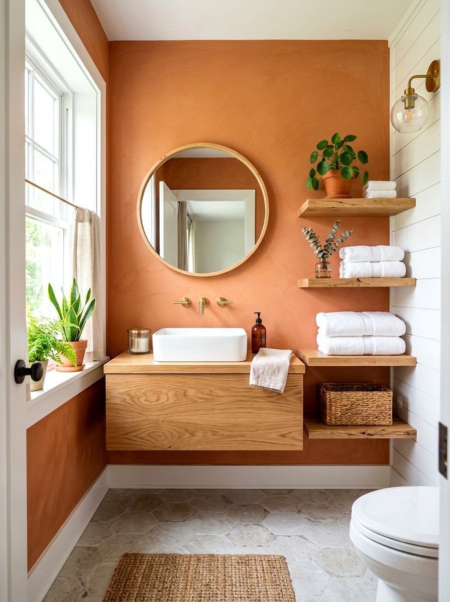 Persimmon Natural Wood Powder Room - 30 persimmon powder room ideas