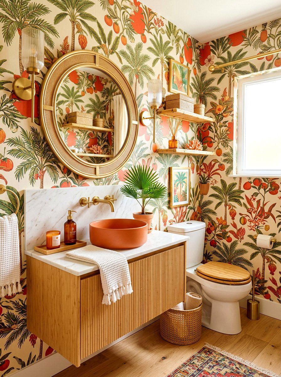 Persimmon Tropical Powder Room - 30 persimmon powder room ideas