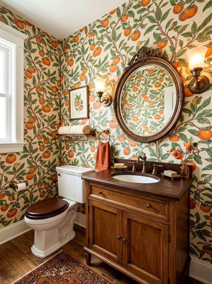 Persimmon Wallpaper - 30 fruit wallpaper powder room ideas
