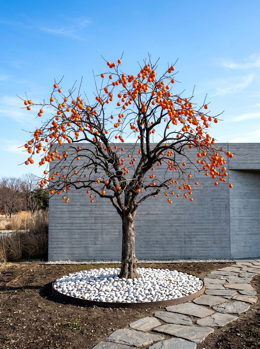 Persimmon tree focal point - 30 orchard backyard aesthetic ideas