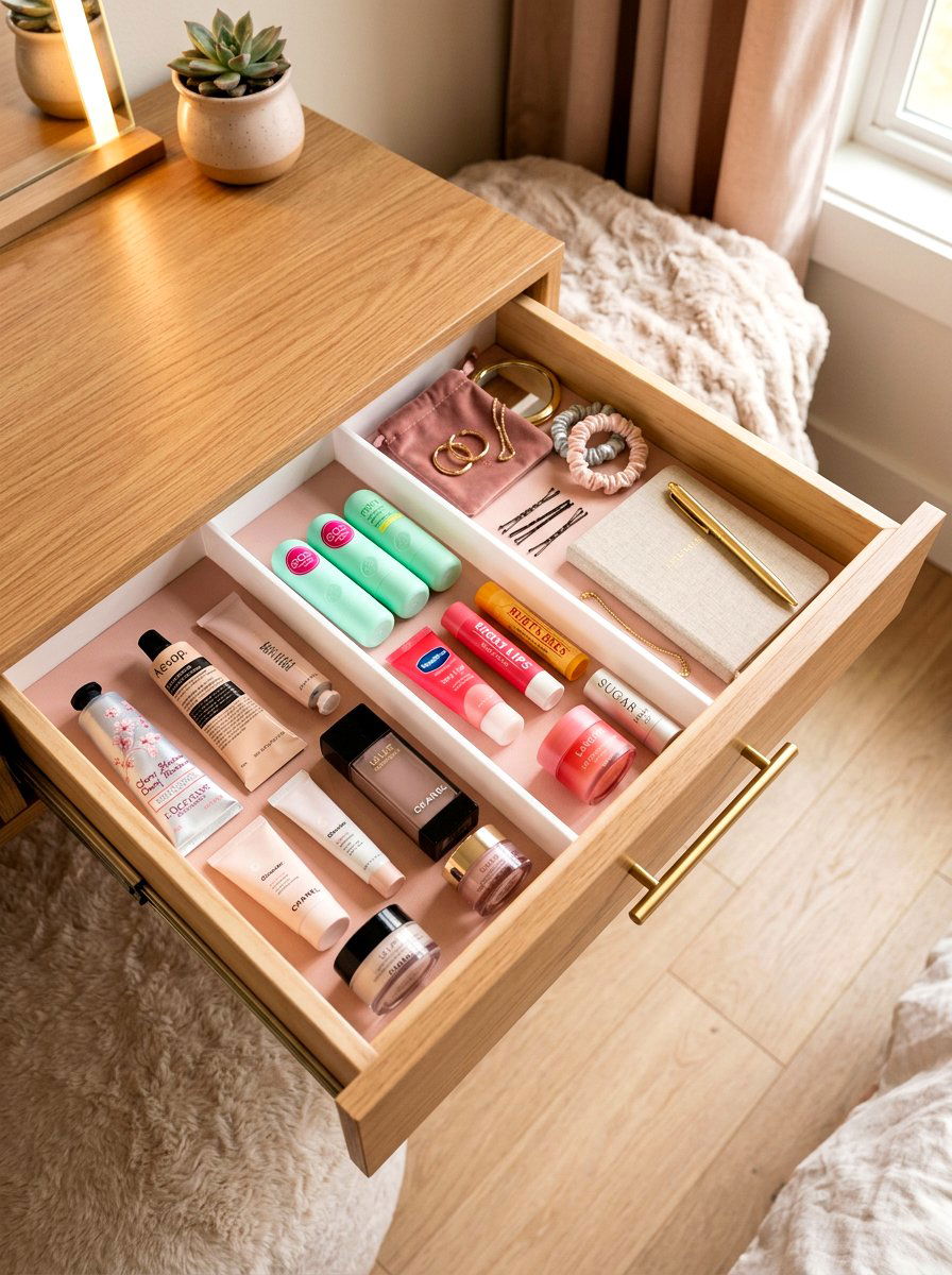 Personal Item Vanity Drawer - 30 desk drawer organization ideas