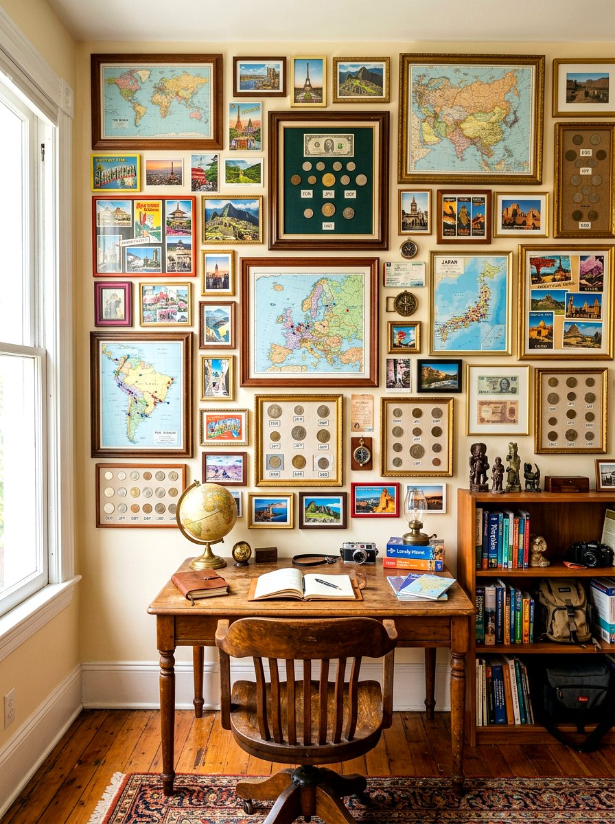 Personal Travel Souvenir Frame Wall - 30 eclectic frame wall ideas