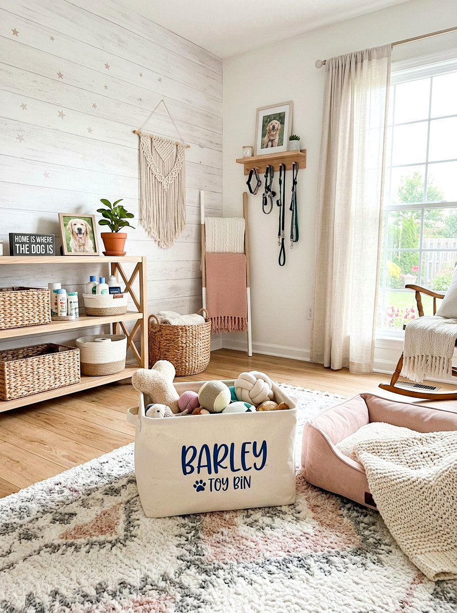 Personalized Fabric Pet Toy Bin - 30 pet toy storage ideas