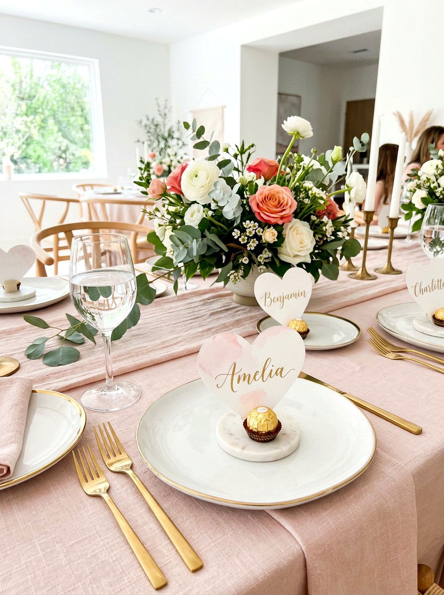 Personalized Name Cards With Hearts - 30 Galentine table decor ideas