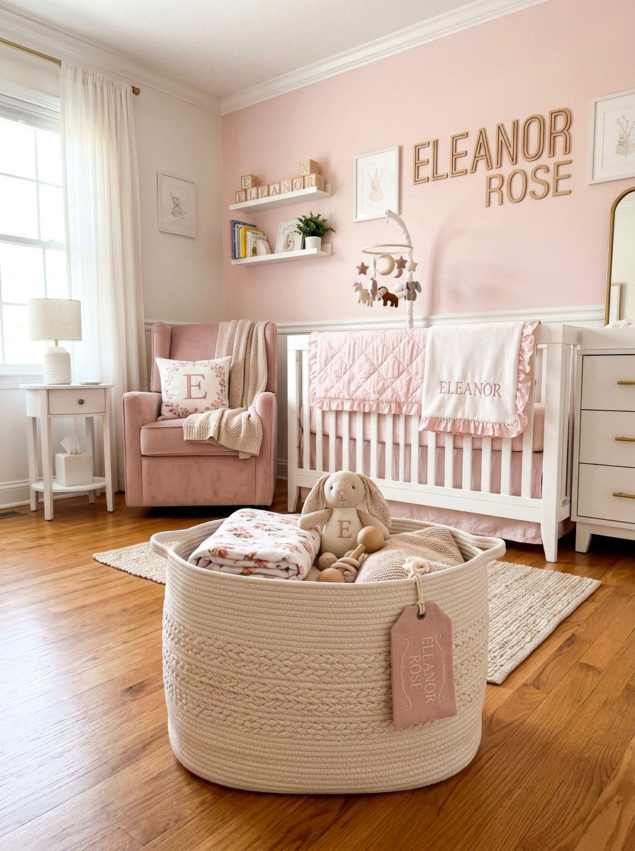 Personalized Name Nursery Basket - 30 nursery storage basket ideas