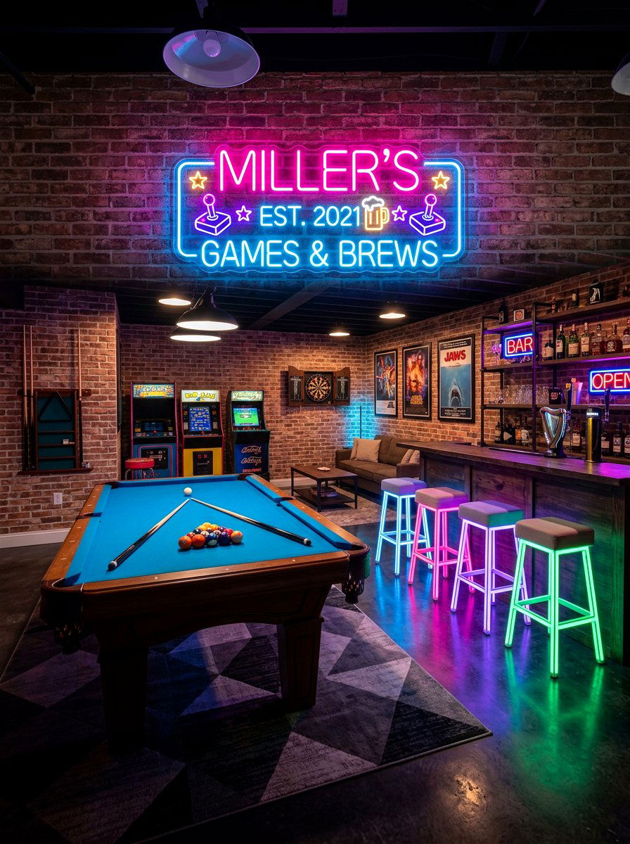 Personalized Neon Sign - 30 dark basement lighting ideas
