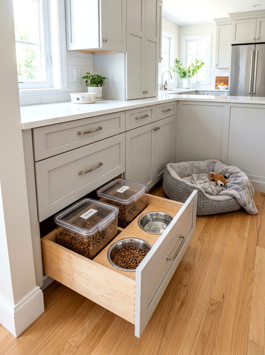 Pet Food Station - 30 deep drawer storage ideas