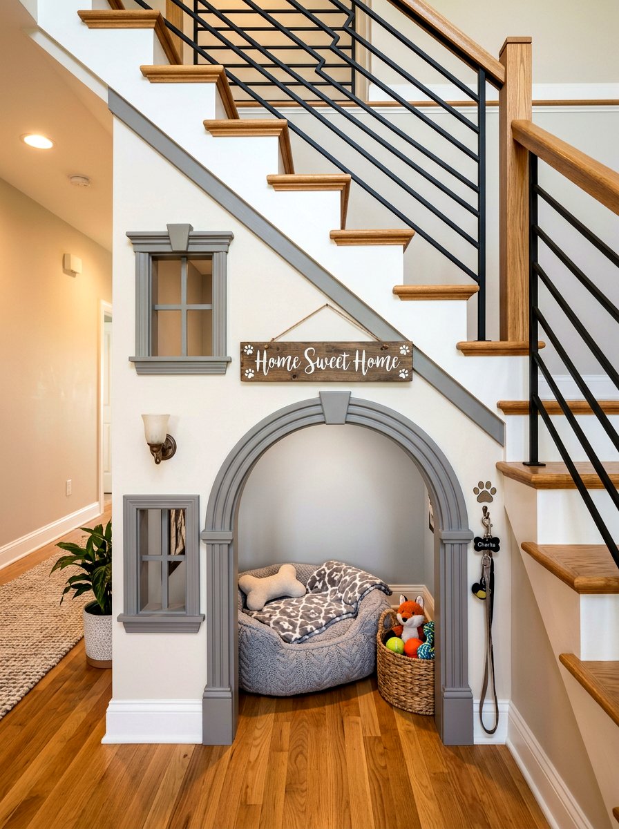 Pet House Under Stairs - 30 staircase nook ideas