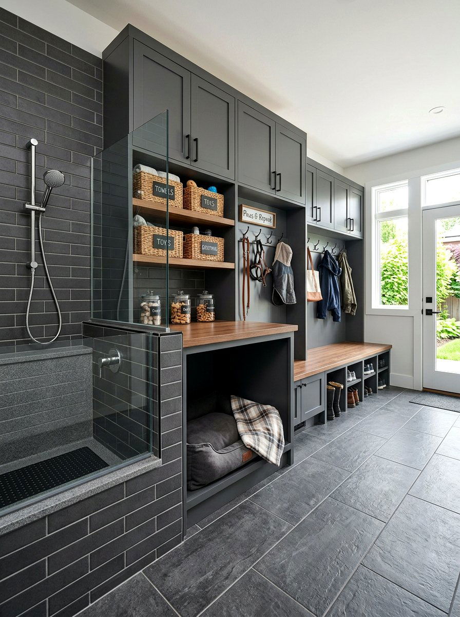 Pet Station Mudroom - 30 drop zone cabinet ideas