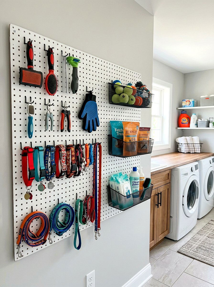 Pet Supply Pegboard - 30 dog room storage ideas