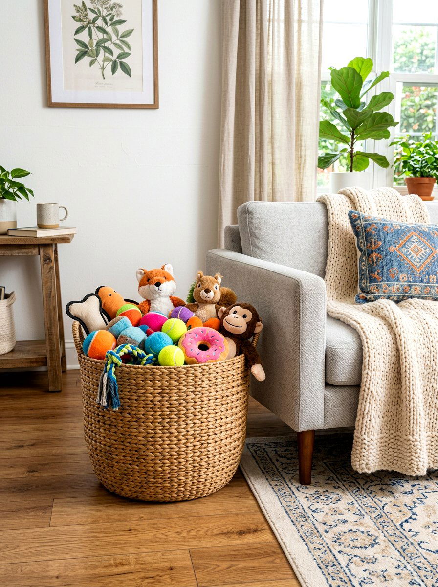 Pet Toy Storage Bin - 30 pet corner living room ideas
