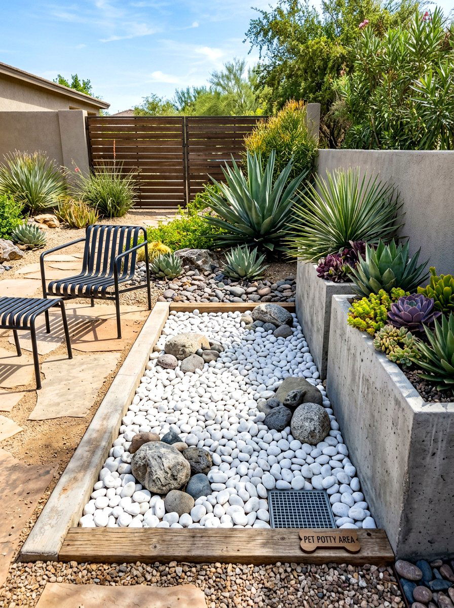 Pet potty with pebbles - 30 balcony pet potty area ideas