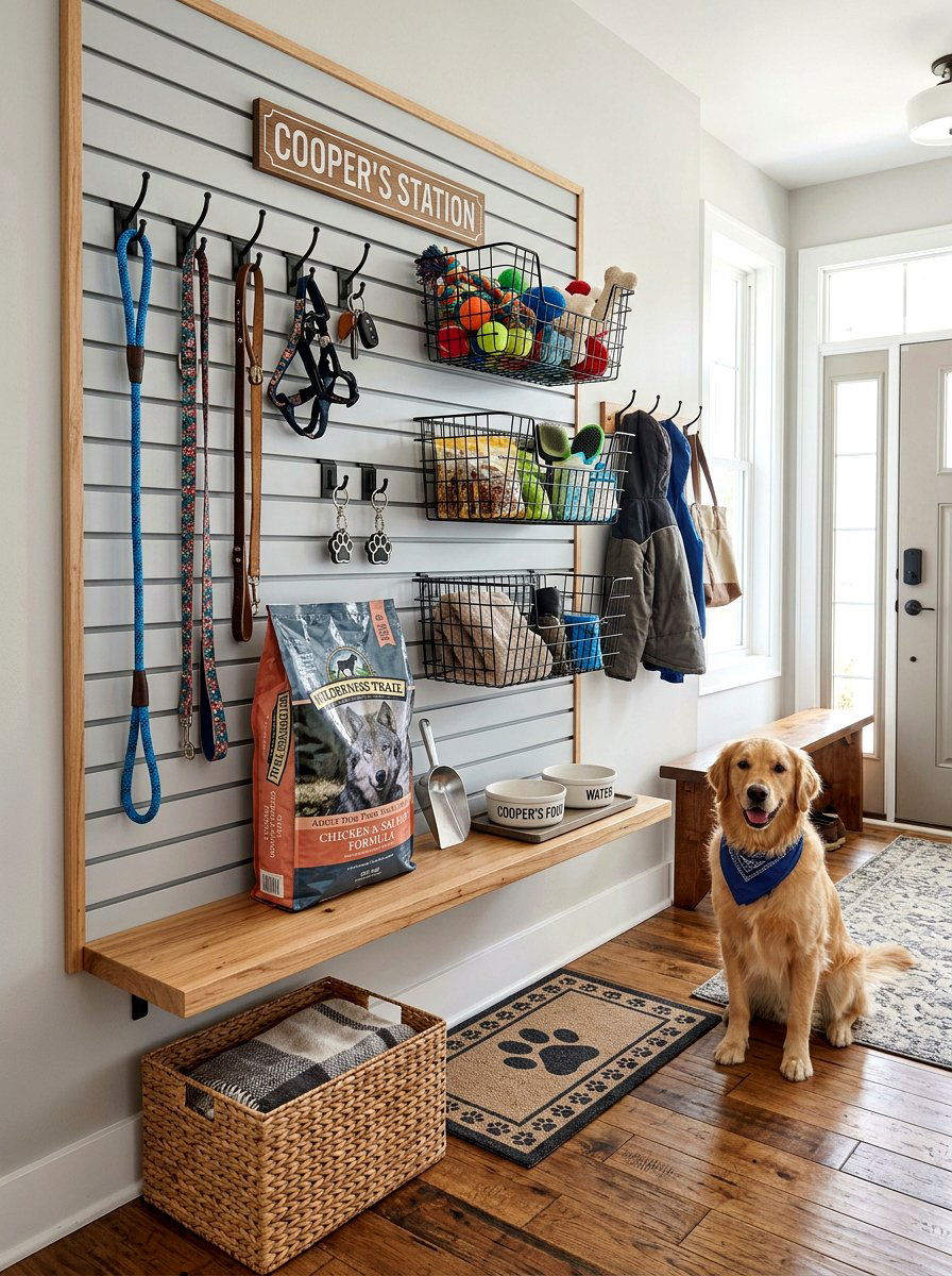 Pet supply station - 30 garage slatwall ideas
