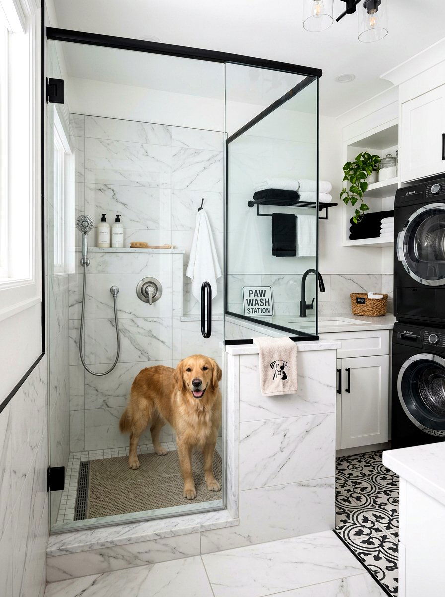 Pet wash station with glass door - 30 pet washing station laundry ideas