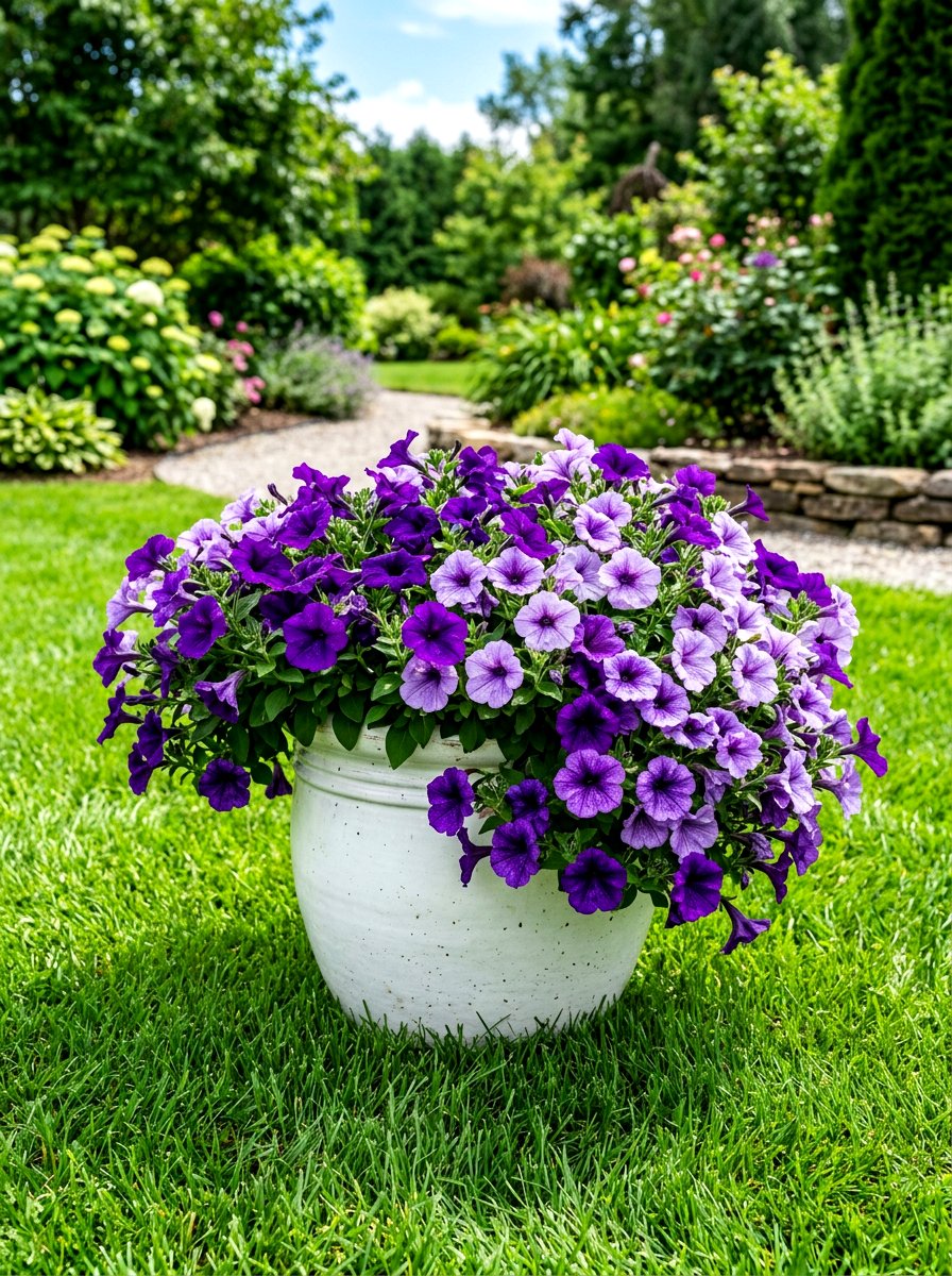Petunia Pot Arrangement - 30 summer container garden ideas