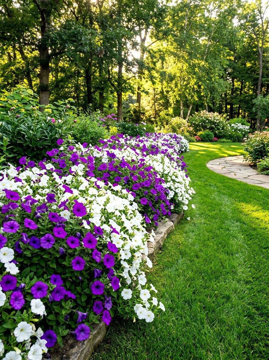 Petunia border garden - 30 annual flower border ideas