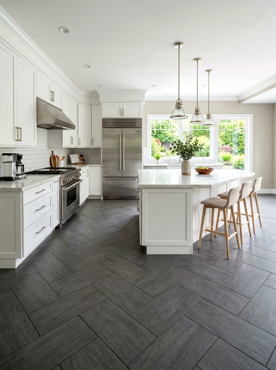 Pewter Grey Diagonal Tile - 30 diagonal tile kitchen floor ideas