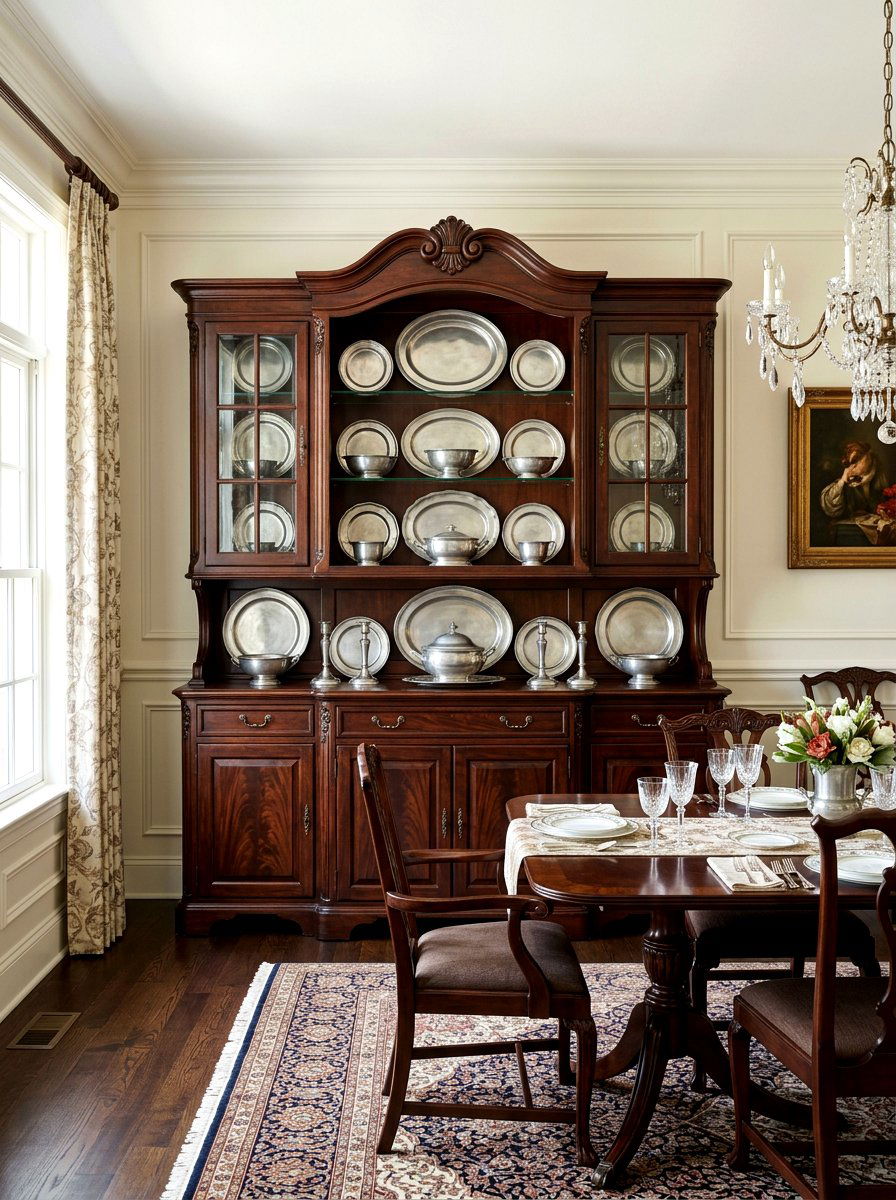 Pewter Serving Platters - 30 heirloom kitchen decor ideas