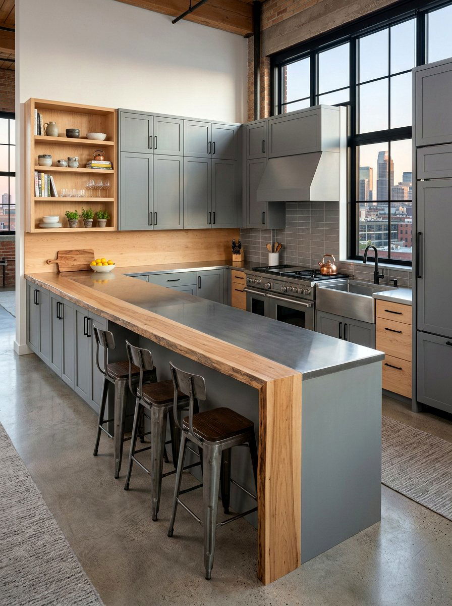Pewter and Natural Wood Kitchen - 30 stained and painted kitchen ideas
