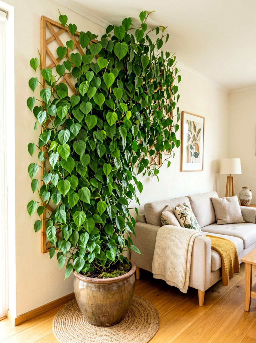 Philodendron Corner Vine - 30 corner plant living room ideas