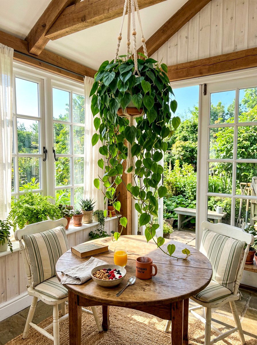 Philodendron Hanging Basket - 30 sunroom plant ideas