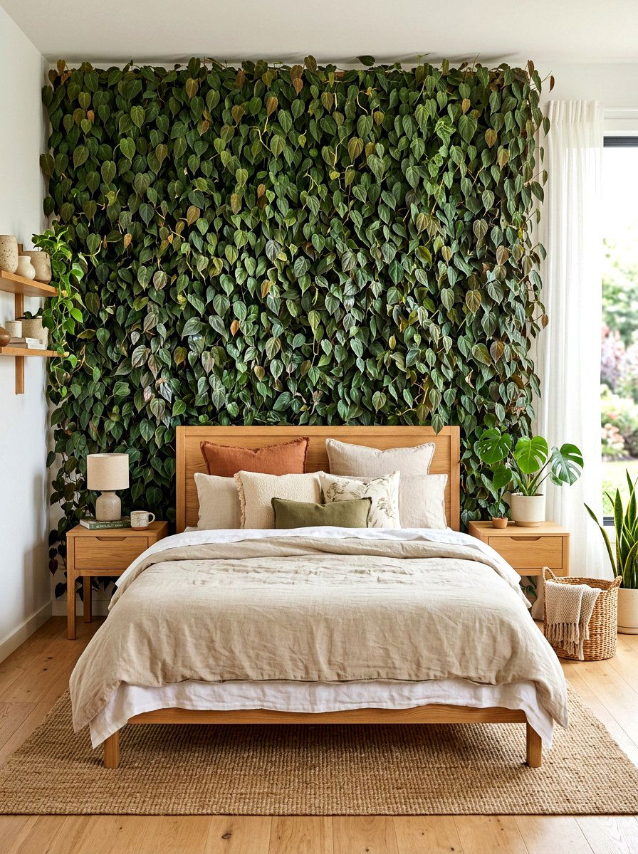 Philodendron micans plant wall - 30 low light indoor plant decor ideas