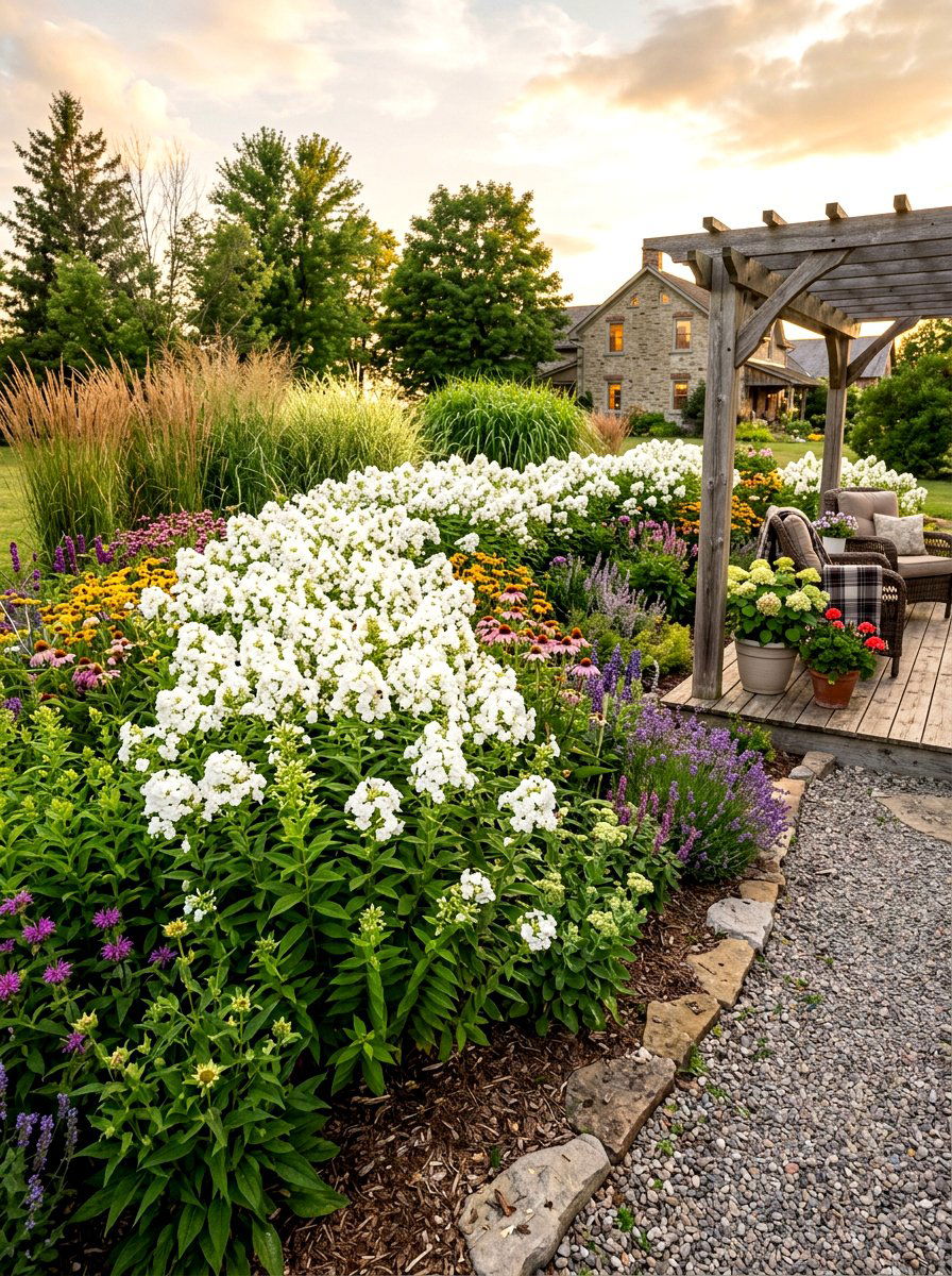 Phlox Paniculata Flower Bed - 30 evening fragrance garden ideas