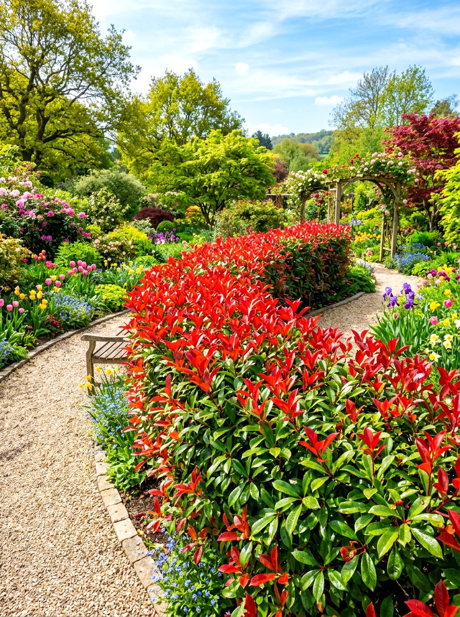 Photinia Red Robin border - 30 evergreen privacy border ideas