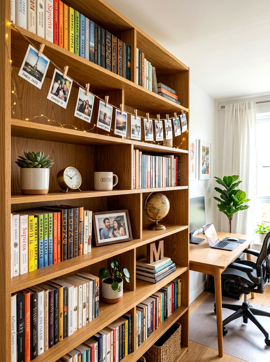 Photo Clip Bookshelf Garland - 30 bookshelf garland ideas
