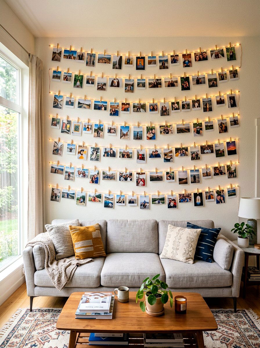 Photo wall clip lights - 30 string light ideas