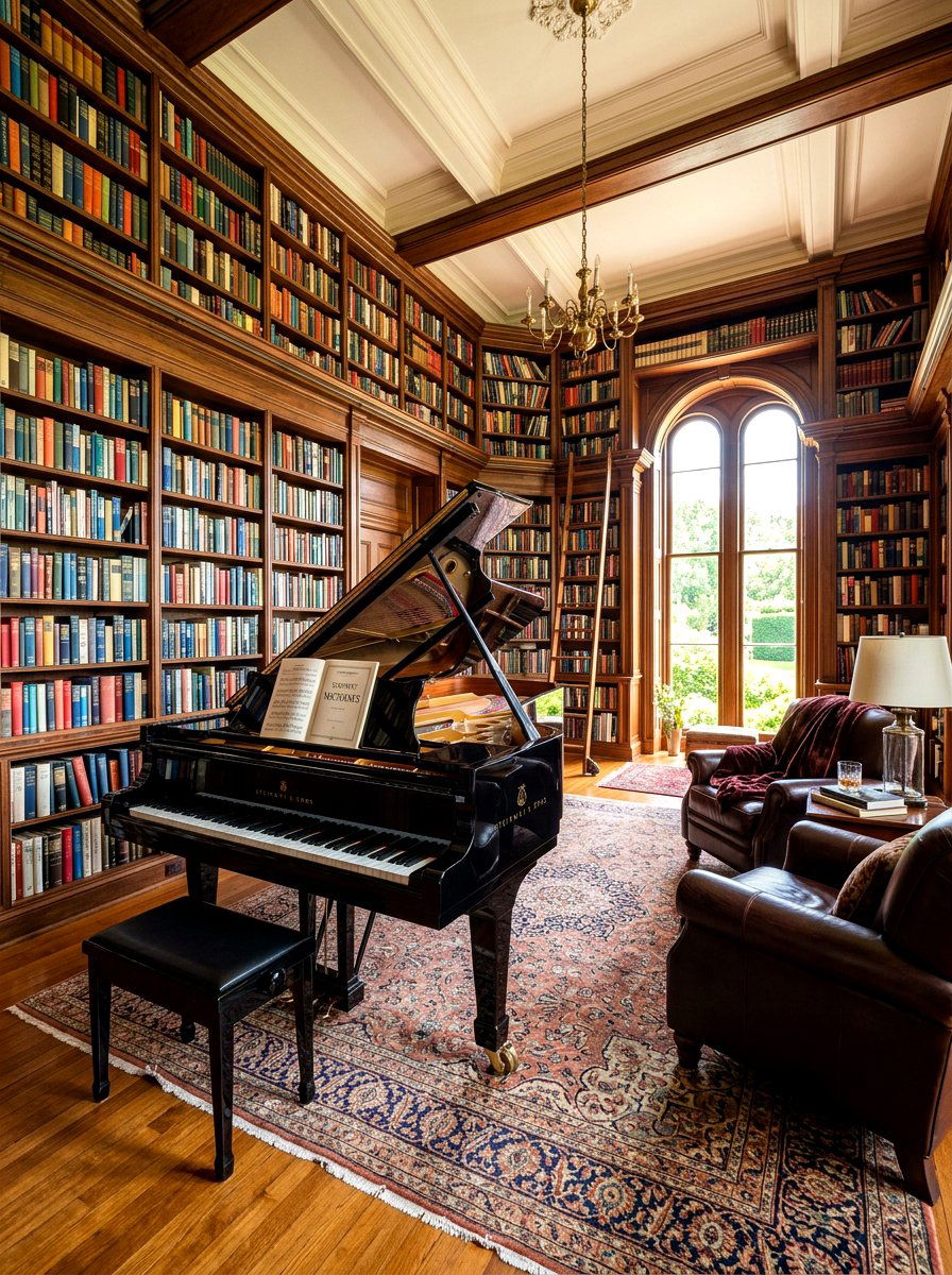 Piano In Library Room - 30 library style living room ideas