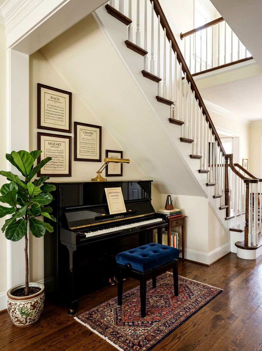 Piano Nook Under Stairs - 30 staircase nook ideas