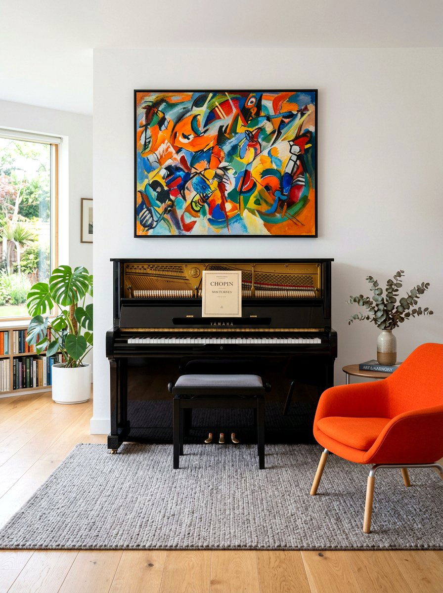 Piano with abstract art - 30 piano living room ideas